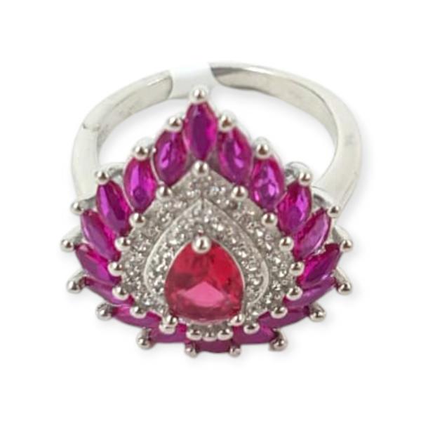 925 Sterling Silver Ring with Beautiful leaf Shape & Pink Stones